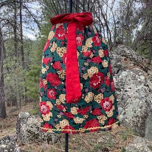 Red Green Cream Floral Apron X Long Straps Oktoberfest Costume Kitchen Peasant